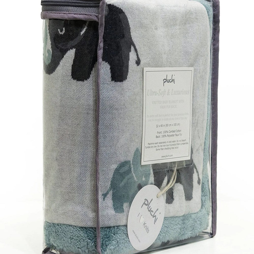 Blue Elephant Printed Knitted Blanket