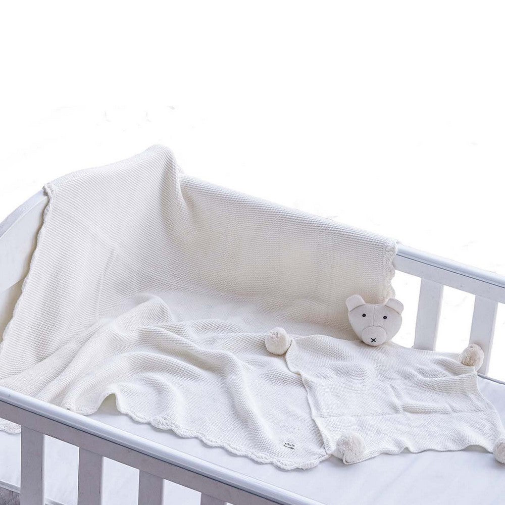 Ivory Cotton Knitted AC Blanket With Cuddle Cloth Set