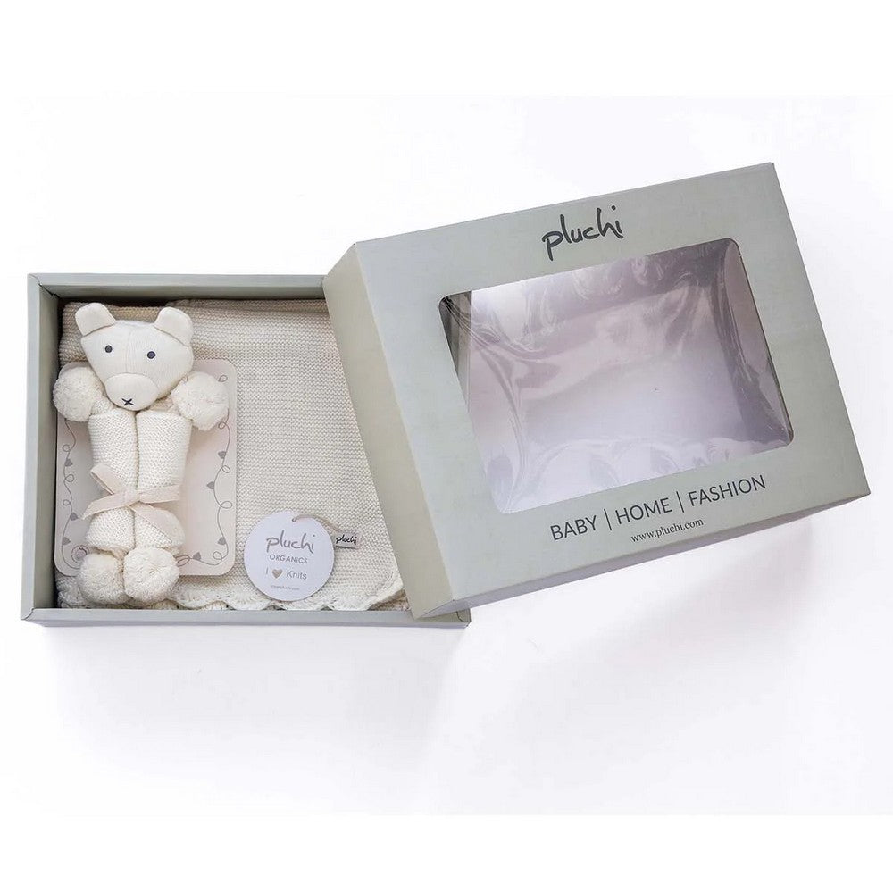 Ivory Cotton Knitted AC Blanket With Cuddle Cloth Set