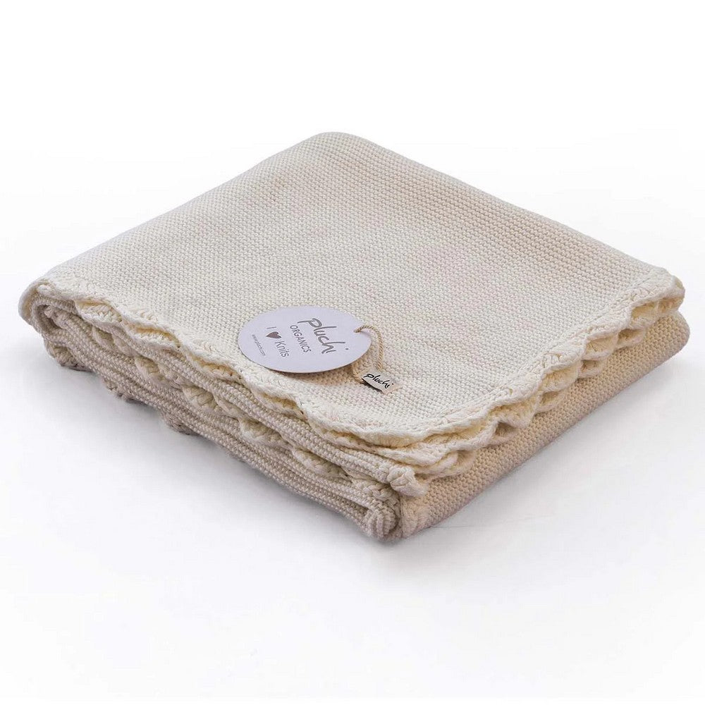 Ivory Cotton Knitted AC Blanket With Cuddle Cloth Set