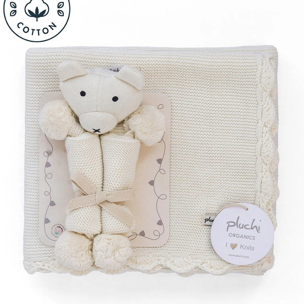 Ivory Cotton Knitted AC Blanket With Cuddle Cloth Set