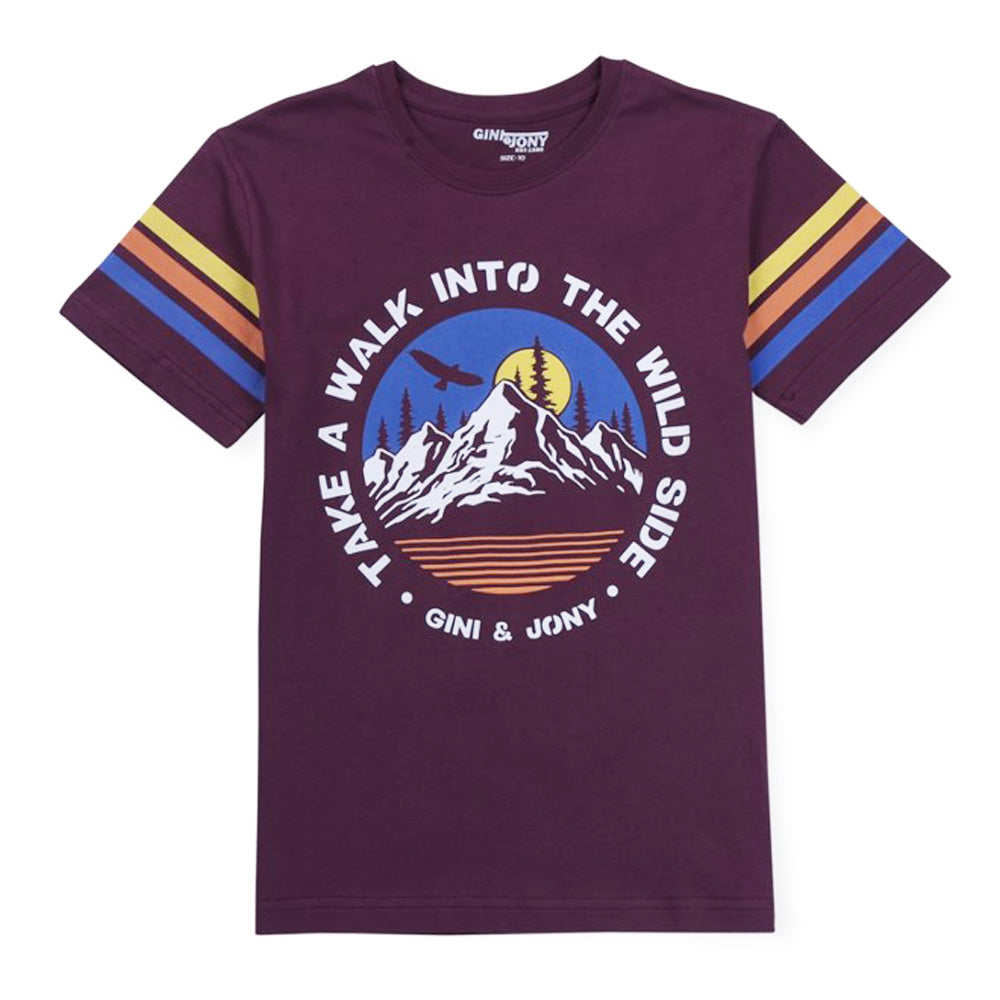 Purple Graphic Printed Half Sleeves Cotton T-Shirt