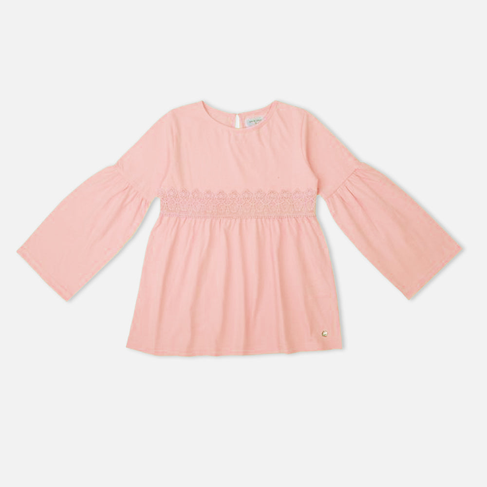 Pink Full Sleeves Gathered Waist Top