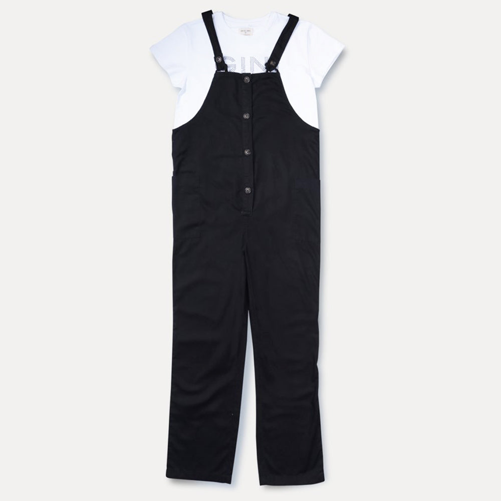 Black Cotton Dungaree With White T-Shirt