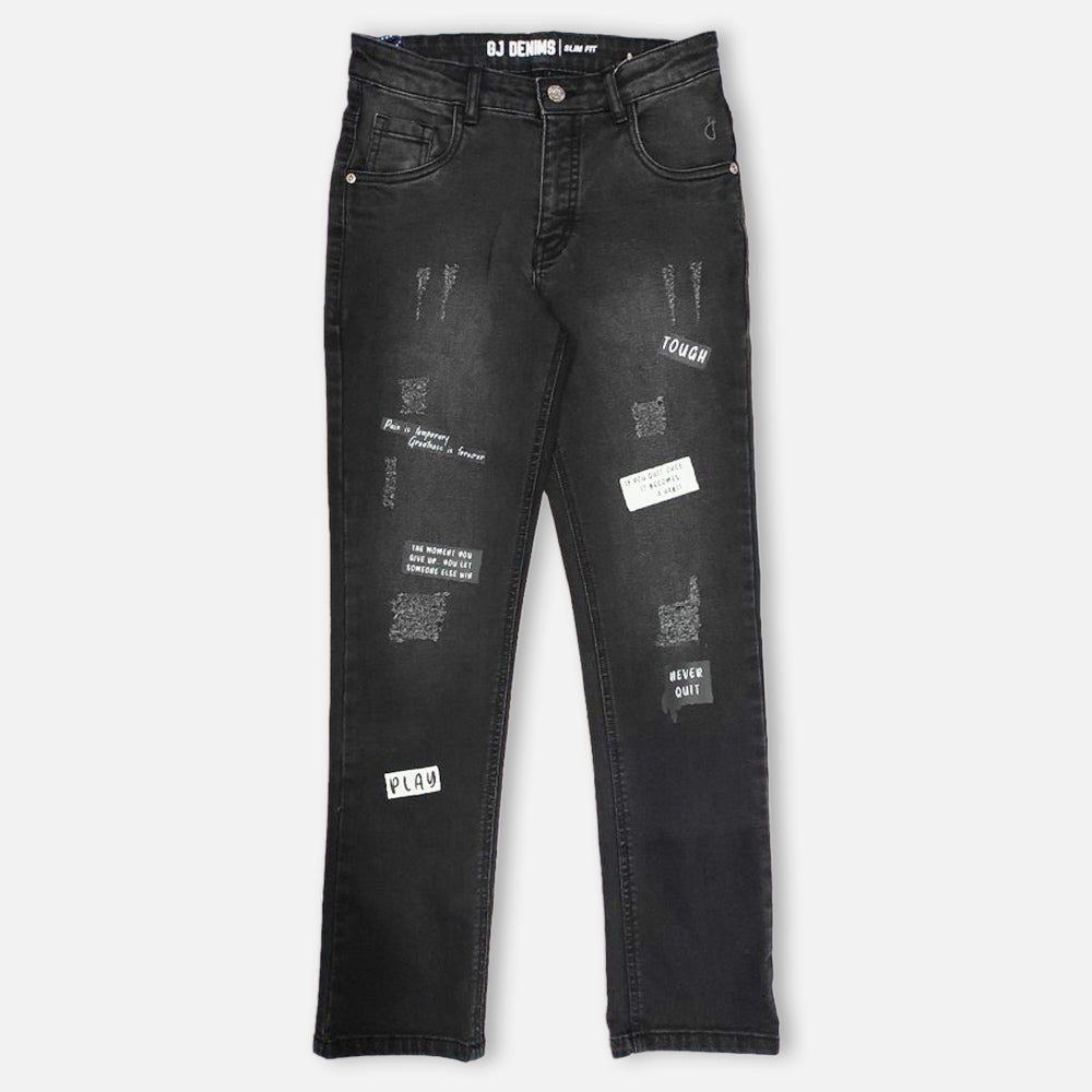 Black Typographic Printed Denim Jeans