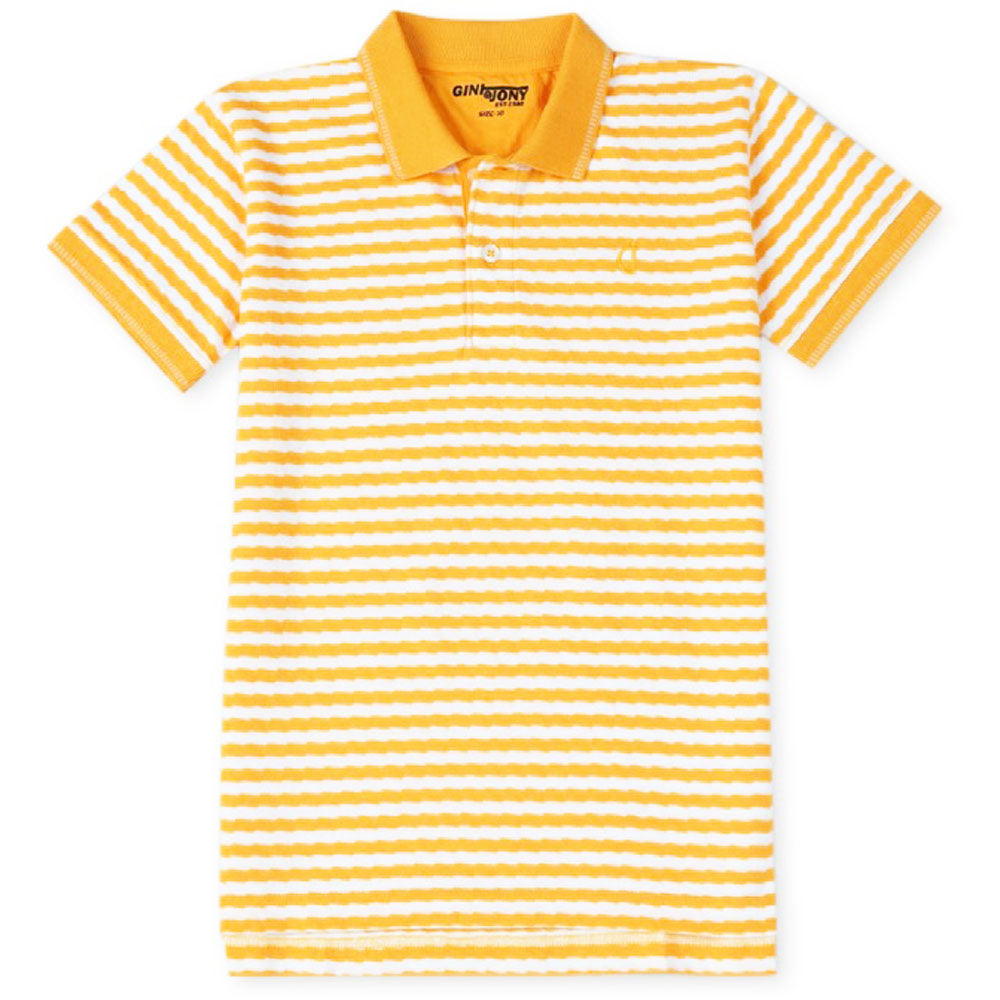 Yellow Striped Half Sleeves Cotton Polo T-Shirt