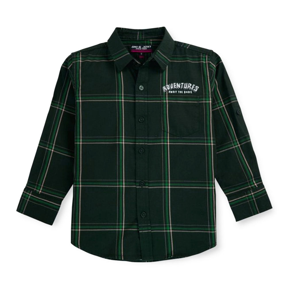 Green Checked Full Sleeves Cotton Shirt