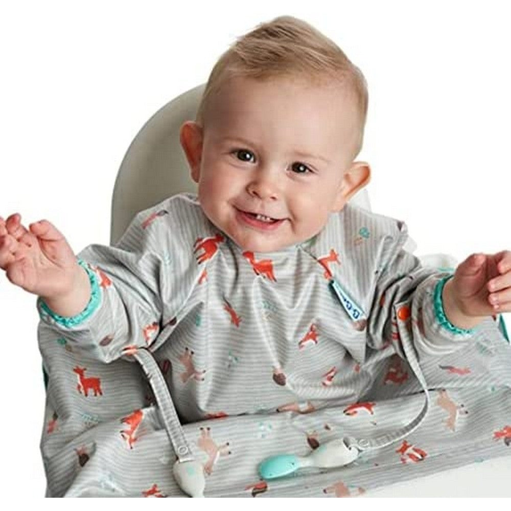 Grey Woodland Friends Short-sleeve Coverall Weaning Bib