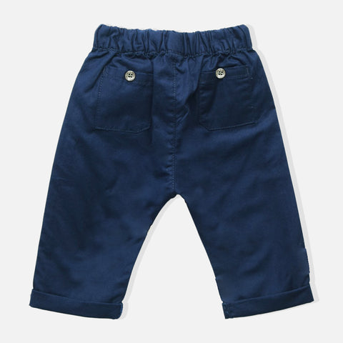 Navy Blue Cotton Elasticated Waist Pants