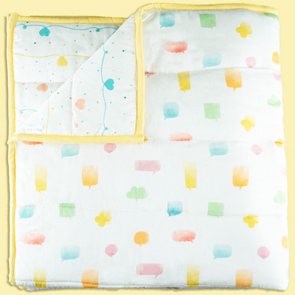 Yellow Heart And Speech Bubbles Organic Quilt