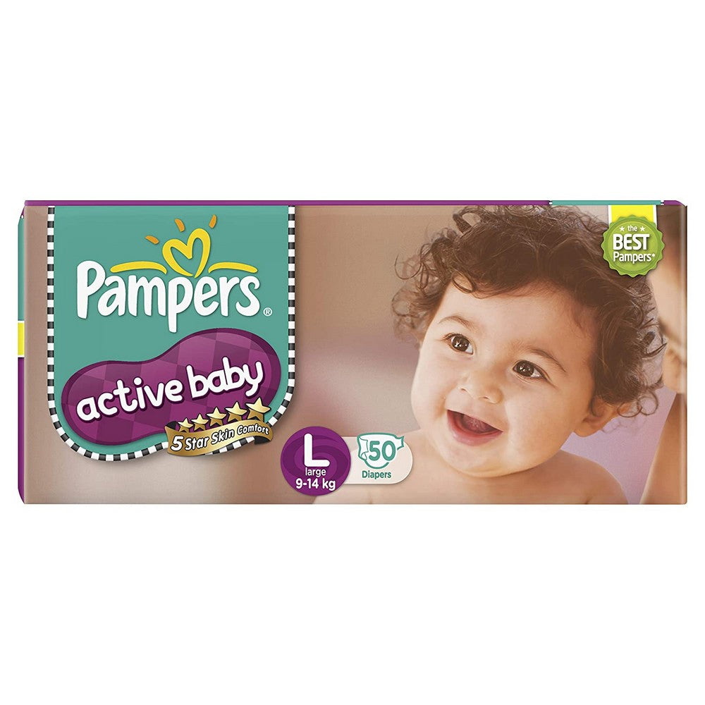Large Pampers Active Baby Diapers - 50 Pieces (9-14 kg)