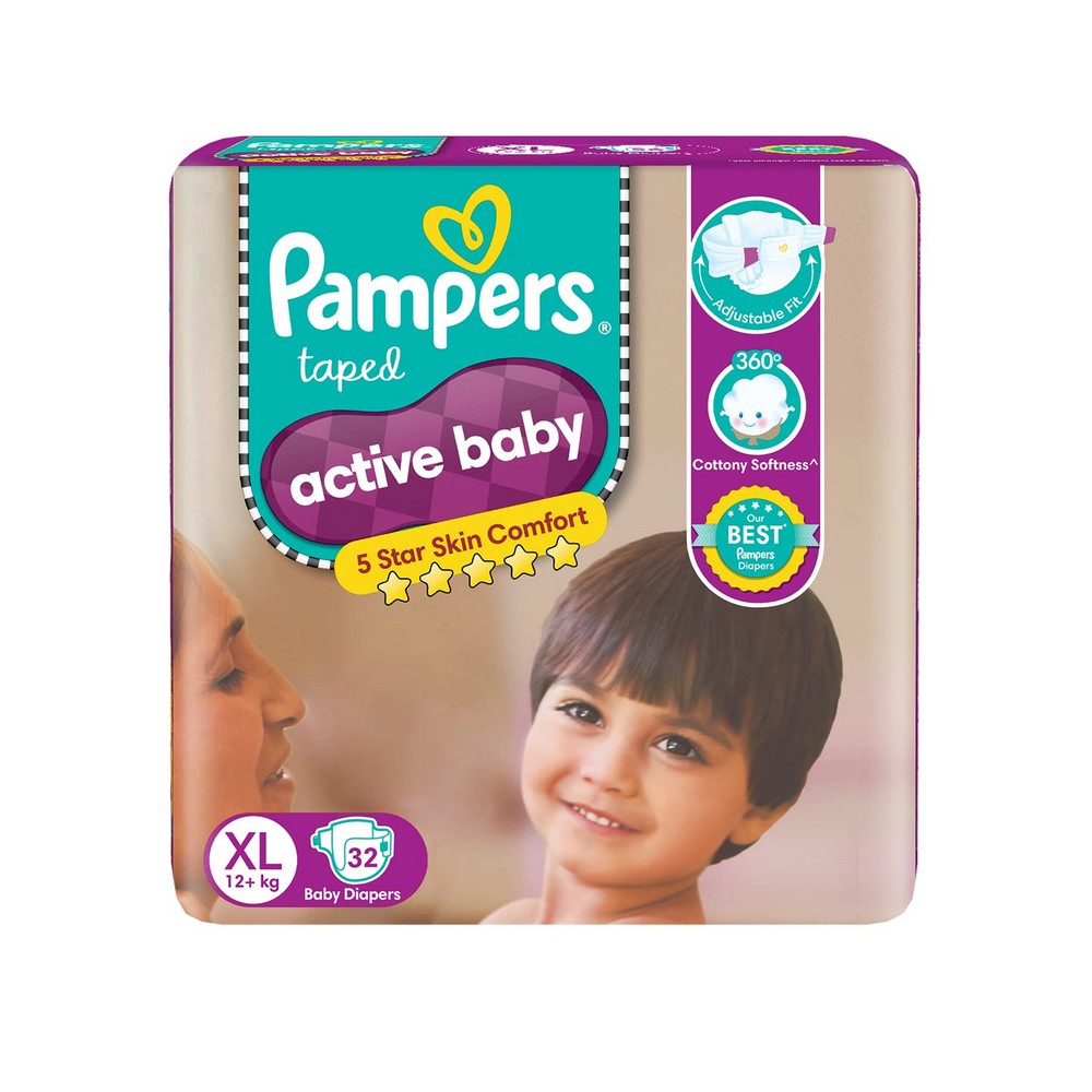 XL Size Pampers Active Baby Diapers - 32 Pieces (12kg+)