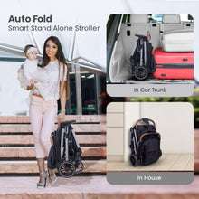 Load image into Gallery viewer, Black Street Smart Auto Fold Stroller For Kids
