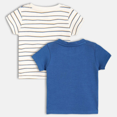 White Striped Pure Cotton T-shirt - Pack Of 2