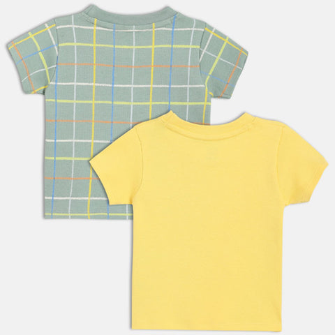 Green Checked Half Sleeves T-Shirt Pack Of - 2