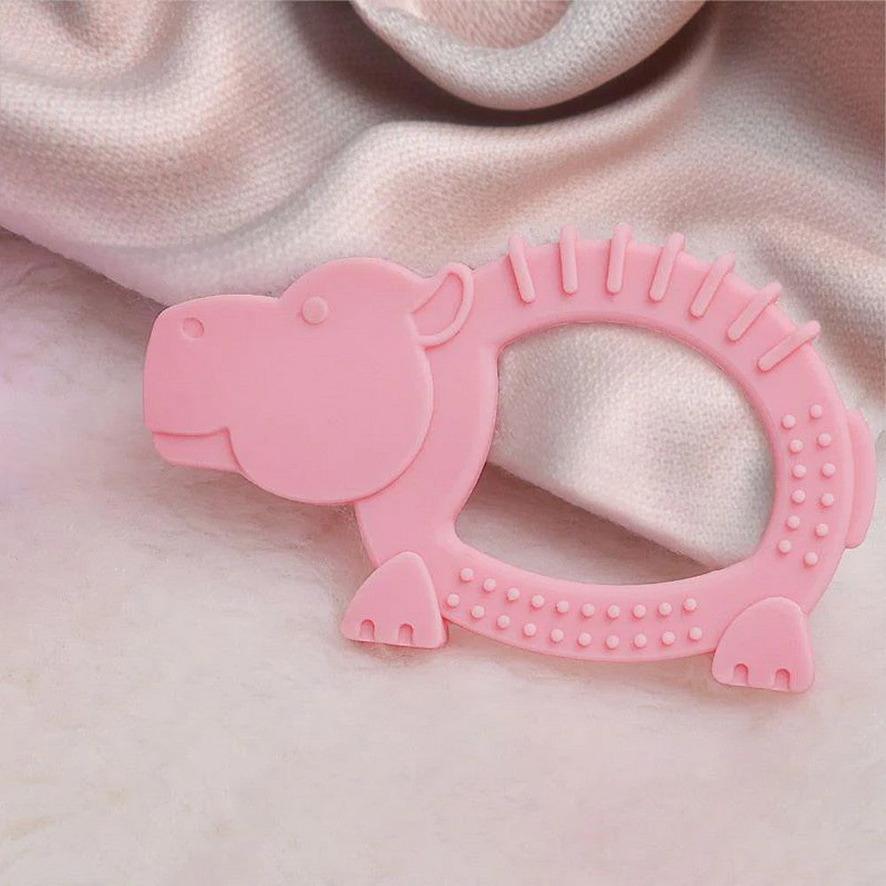 Pink Hippo Silicone Teether