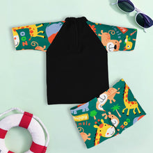 Load image into Gallery viewer, Black Forest Theme T-Shirt With Green Short Swimwear Set
