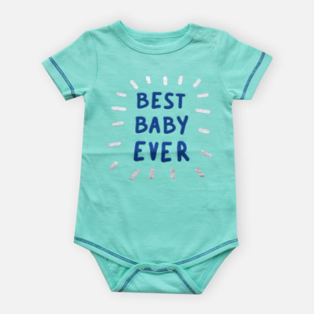 Sea Green Typographic Half Sleeves Onesie