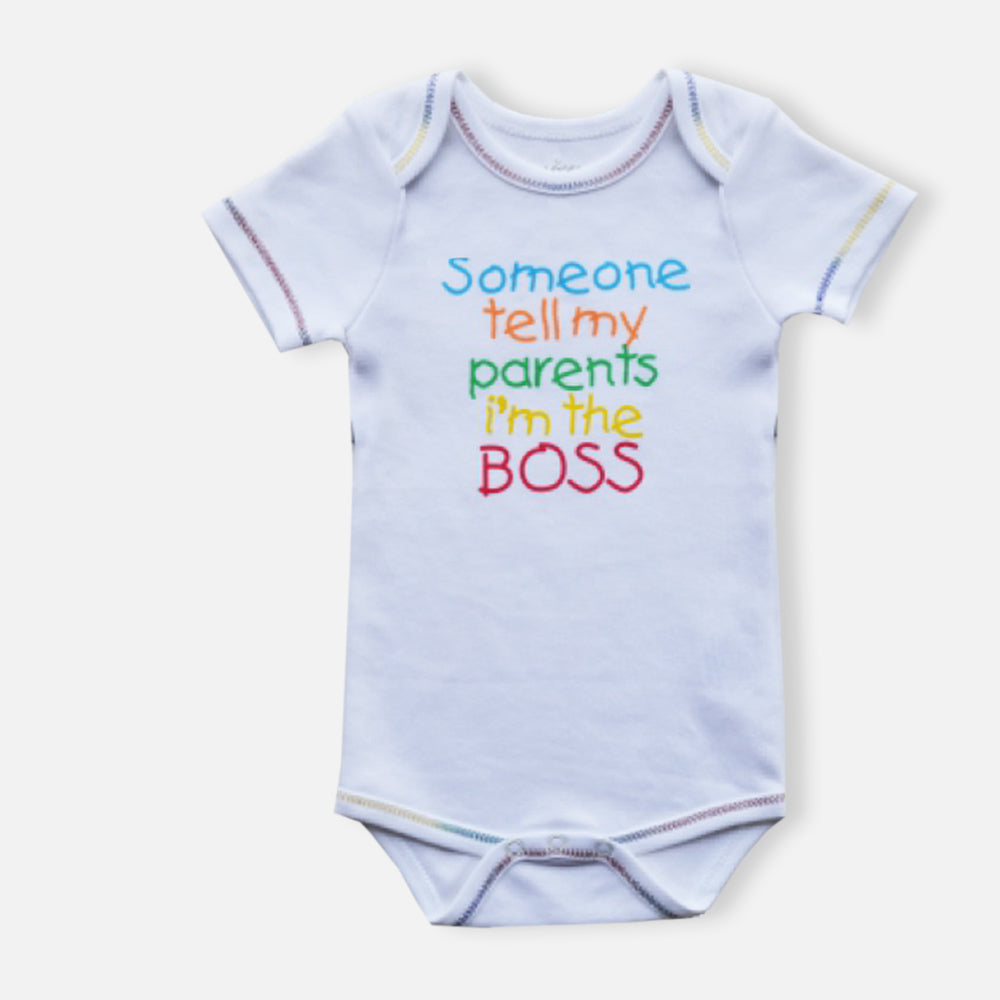 White Typographic Envelope Neck Onesie