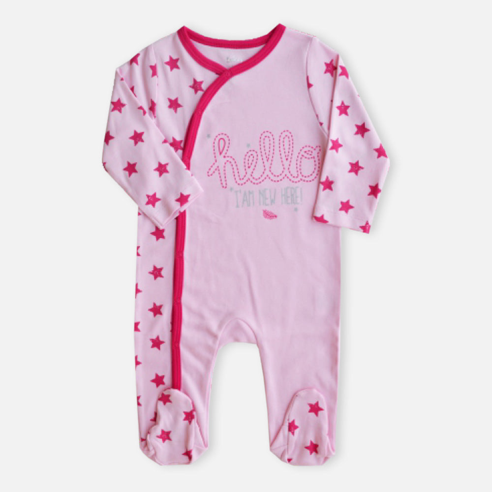 Pink Star Printed Full Sleeves Footsie