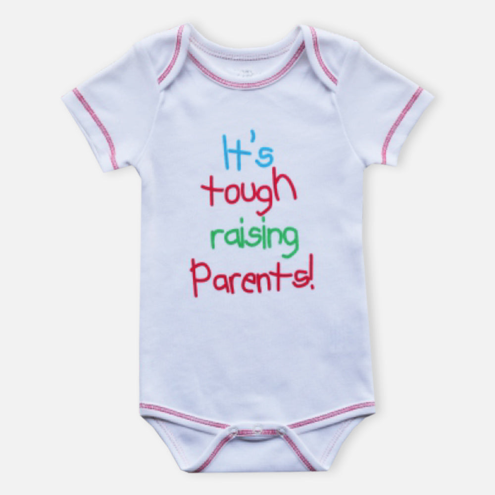 White Typographic Half Sleeves Cotton Onesie