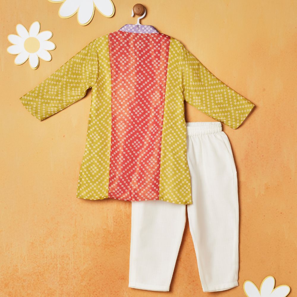Yellow Bandhani Printed Kurta With White Pajama