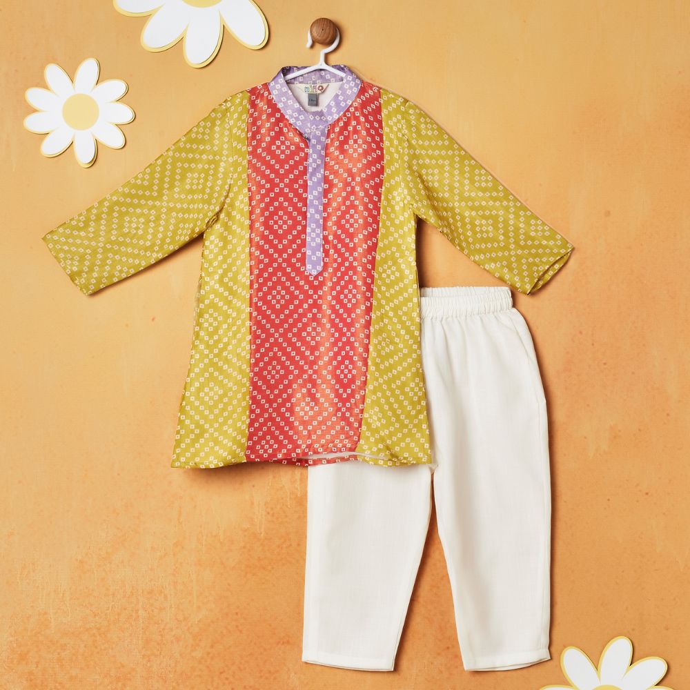Yellow Bandhani Printed Kurta With White Pajama