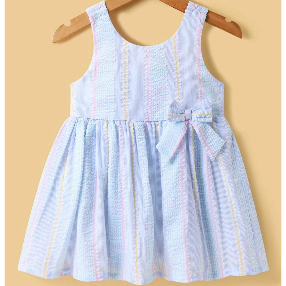 Blue Striped Half Sleeves Frock