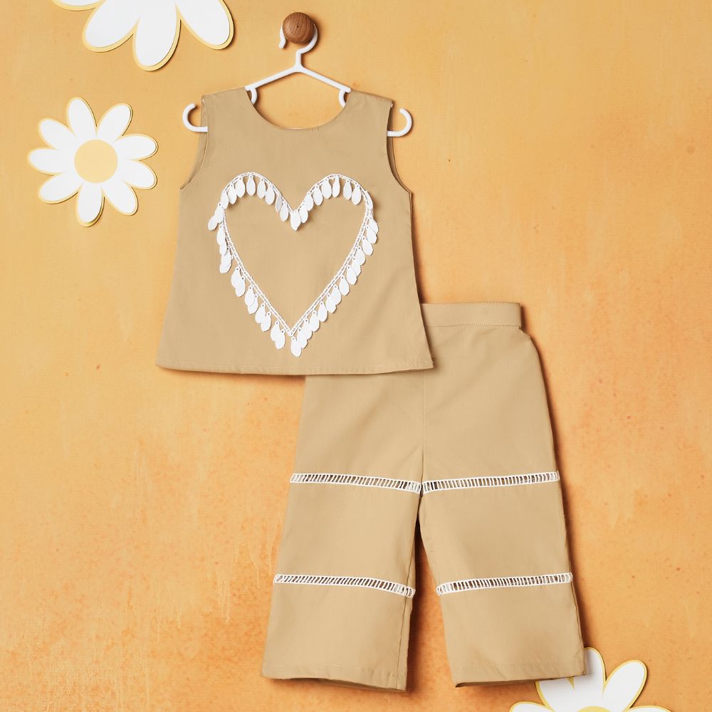 Beige Top With Pant Co-Ord Set