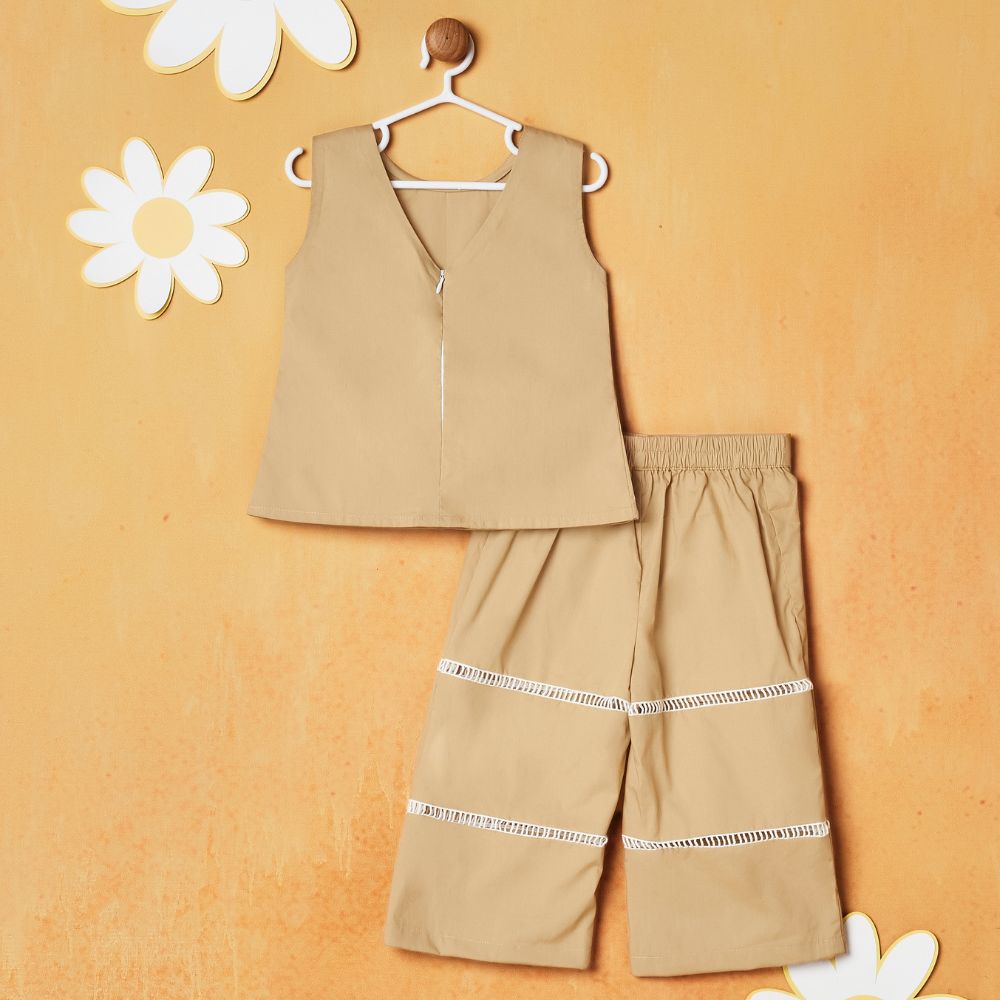 Beige Top With Pant Co-Ord Set
