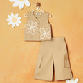 Beige Top With Cargo Pant Co-Ord Set