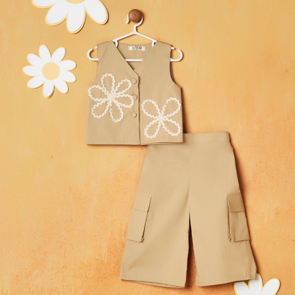 Beige Top With Cargo Pant Co-Ord Set