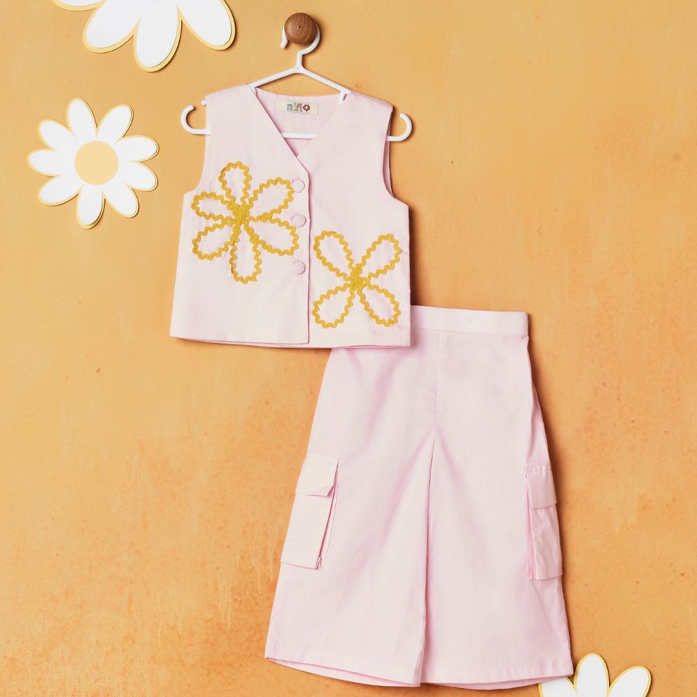 Pink Top With Cargo Pant Co-Ord Set