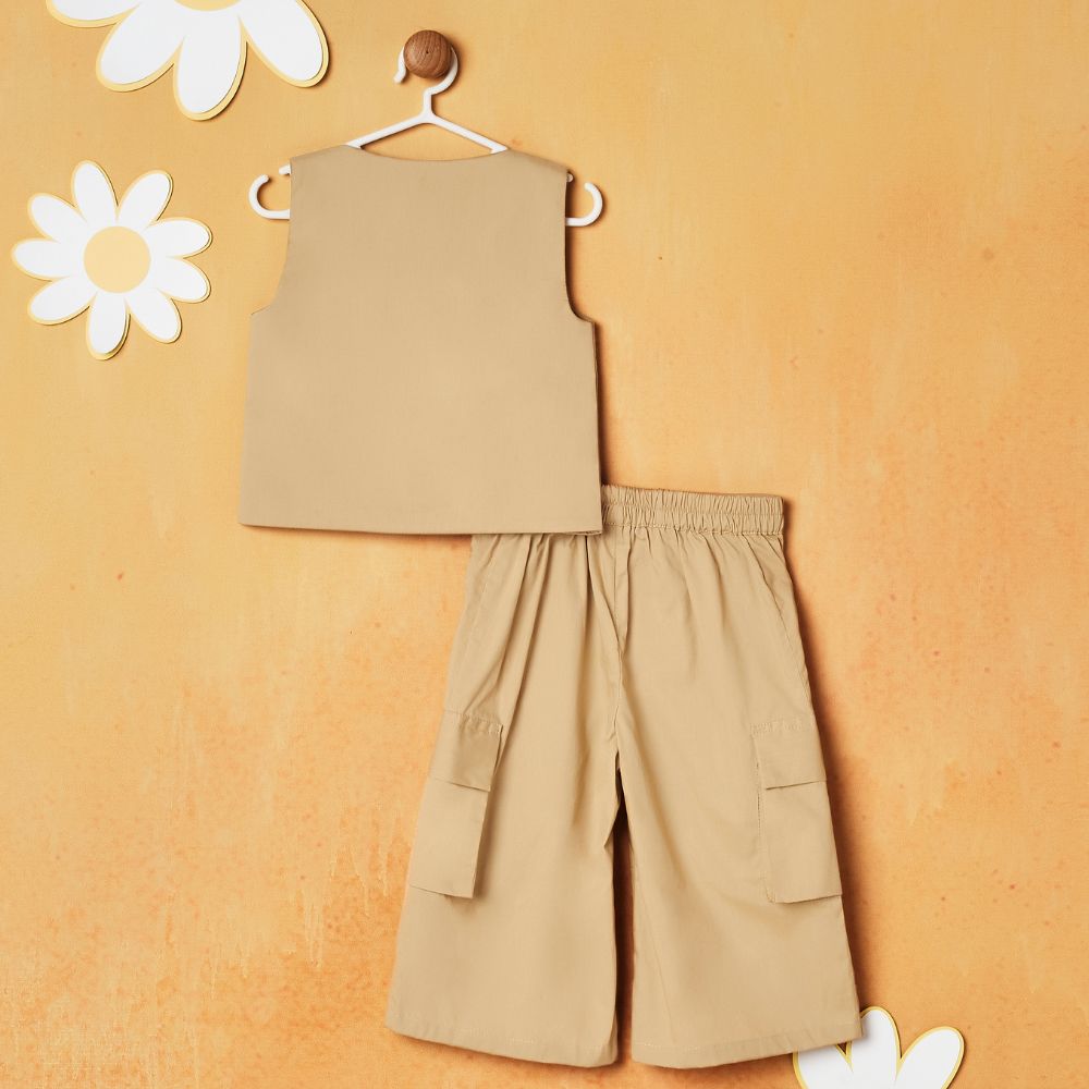 Beige Top With Cargo Pant Co-Ord Set