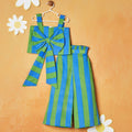 Green & Blue Striped Top With Palazzo Set