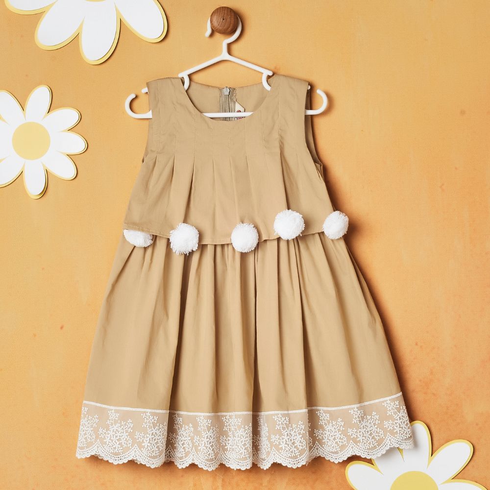 Beige Pom Pom Dress