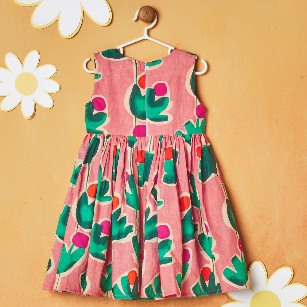 Pink Floral Printed Sleeveless Dress