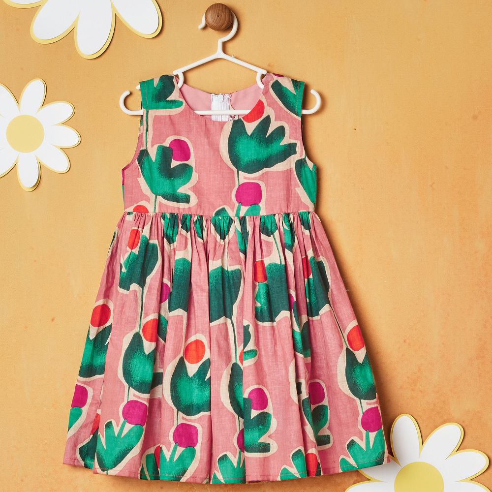 Pink Floral Printed Sleeveless Dress