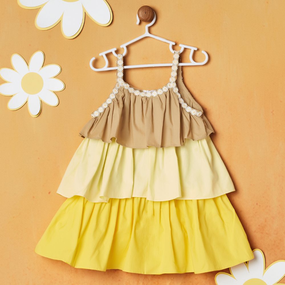 Yellow Layered Cotton Sleeveless Dress