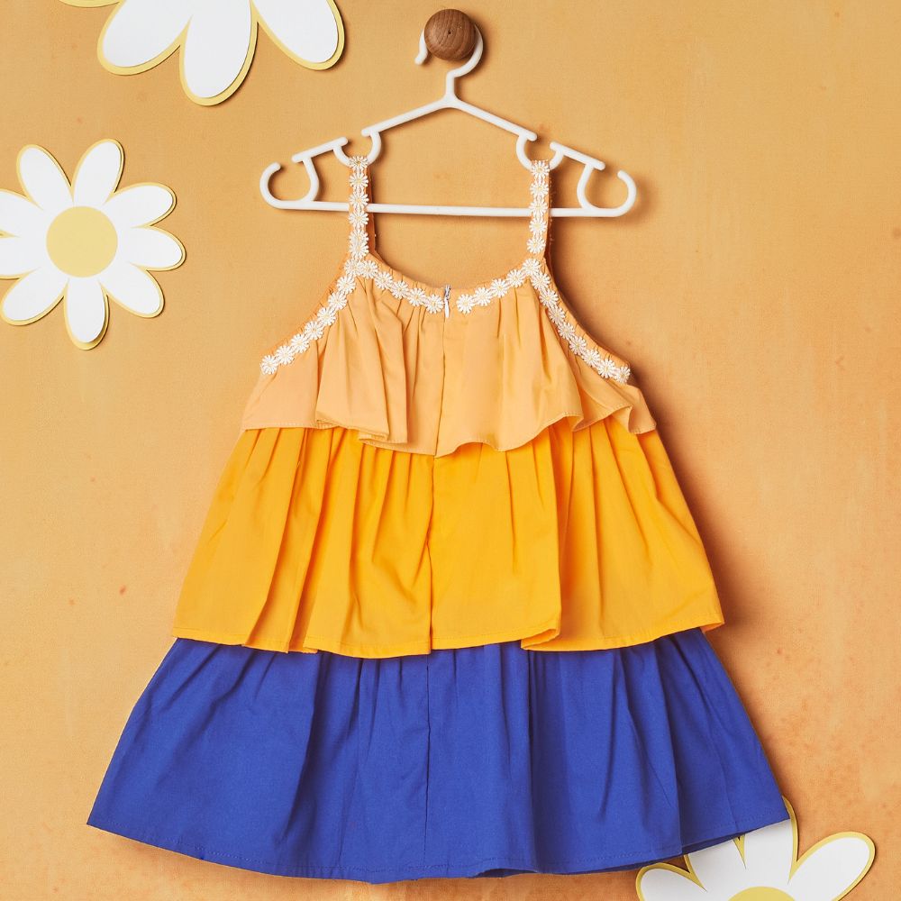 Orange Layered Cotton Sleeveless Dress