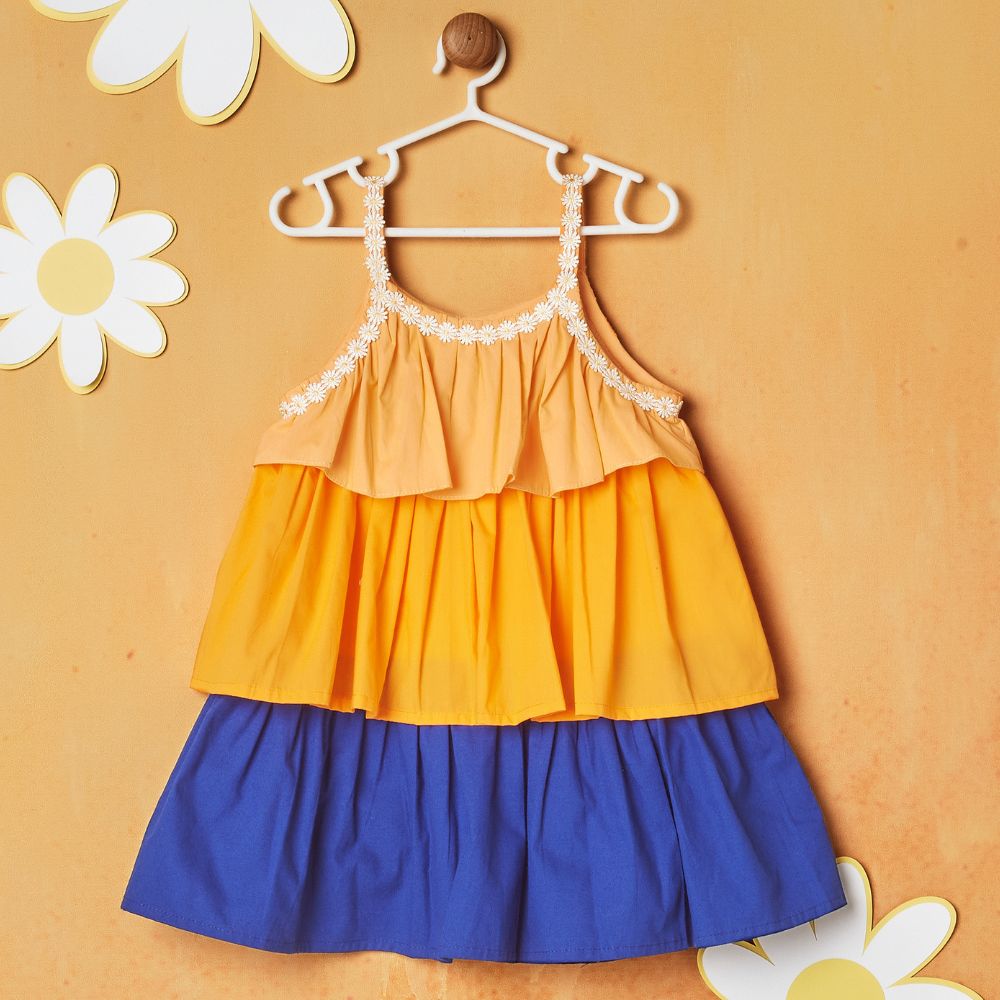 Orange Layered Cotton Sleeveless Dress