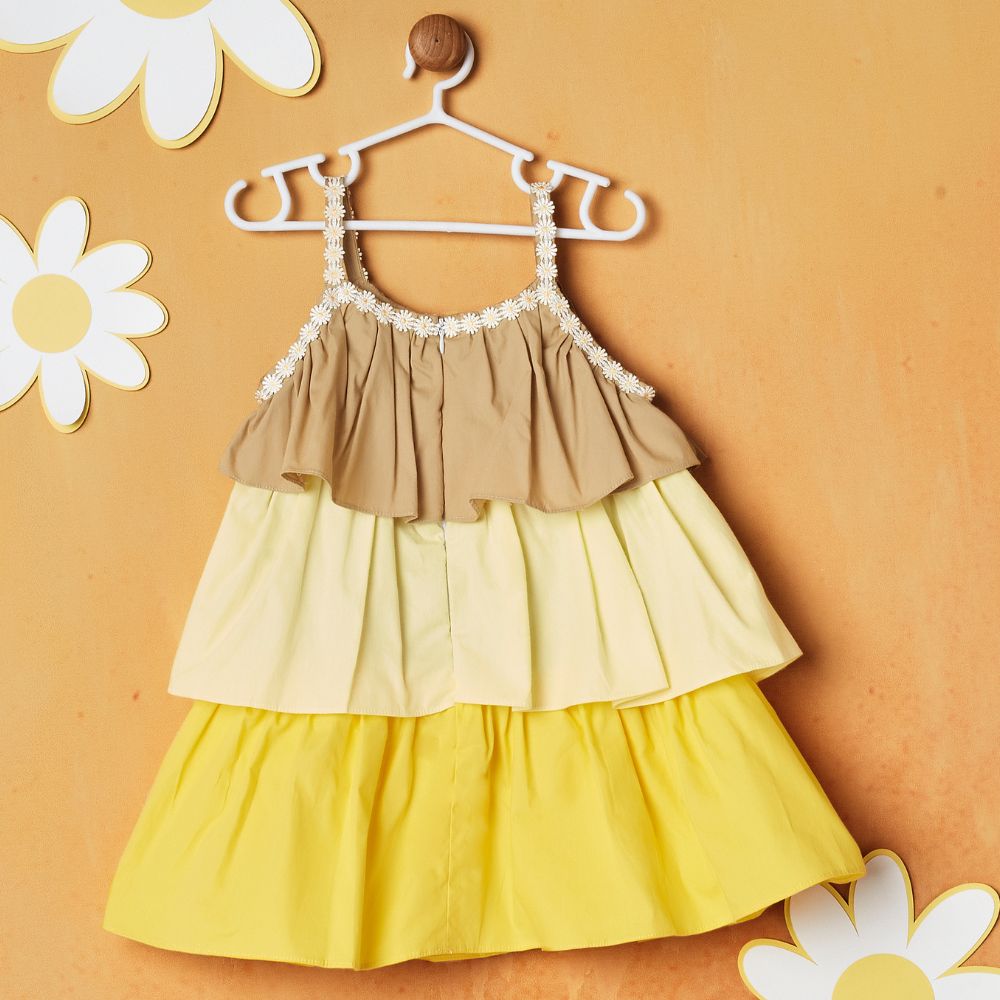 Yellow Layered Cotton Sleeveless Dress