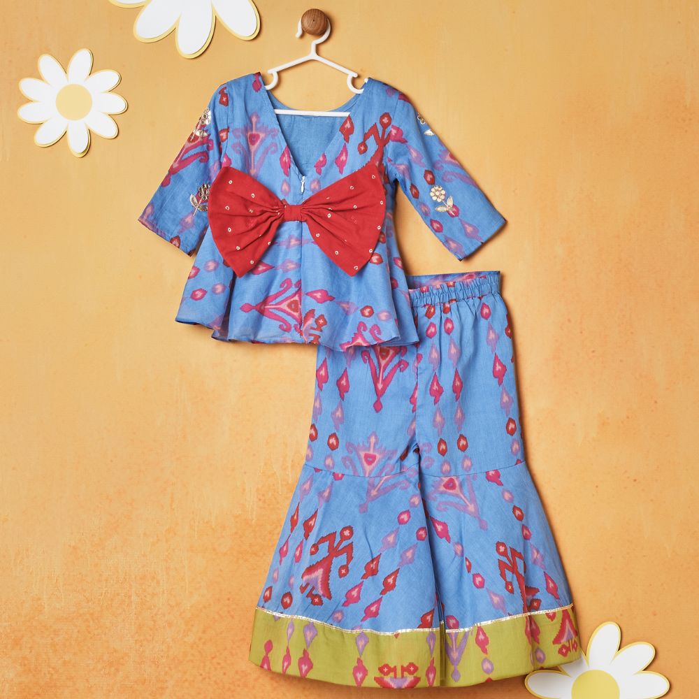Blue Gotta Flower Peplum Set