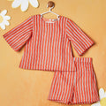 Orange Bell Sleeves Striped Top & Shorts Co-Ord Set