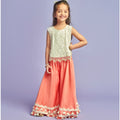 White Embroidered Top With Peach Palazzo