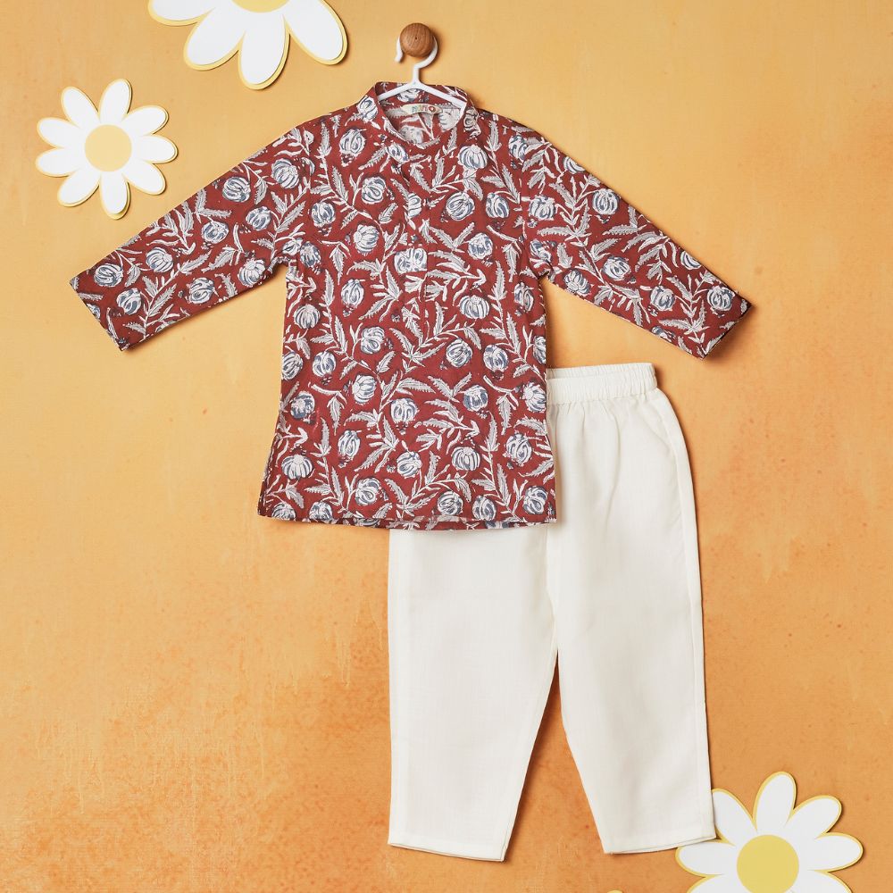 Maroon Floral Printed Kurta With Pajama