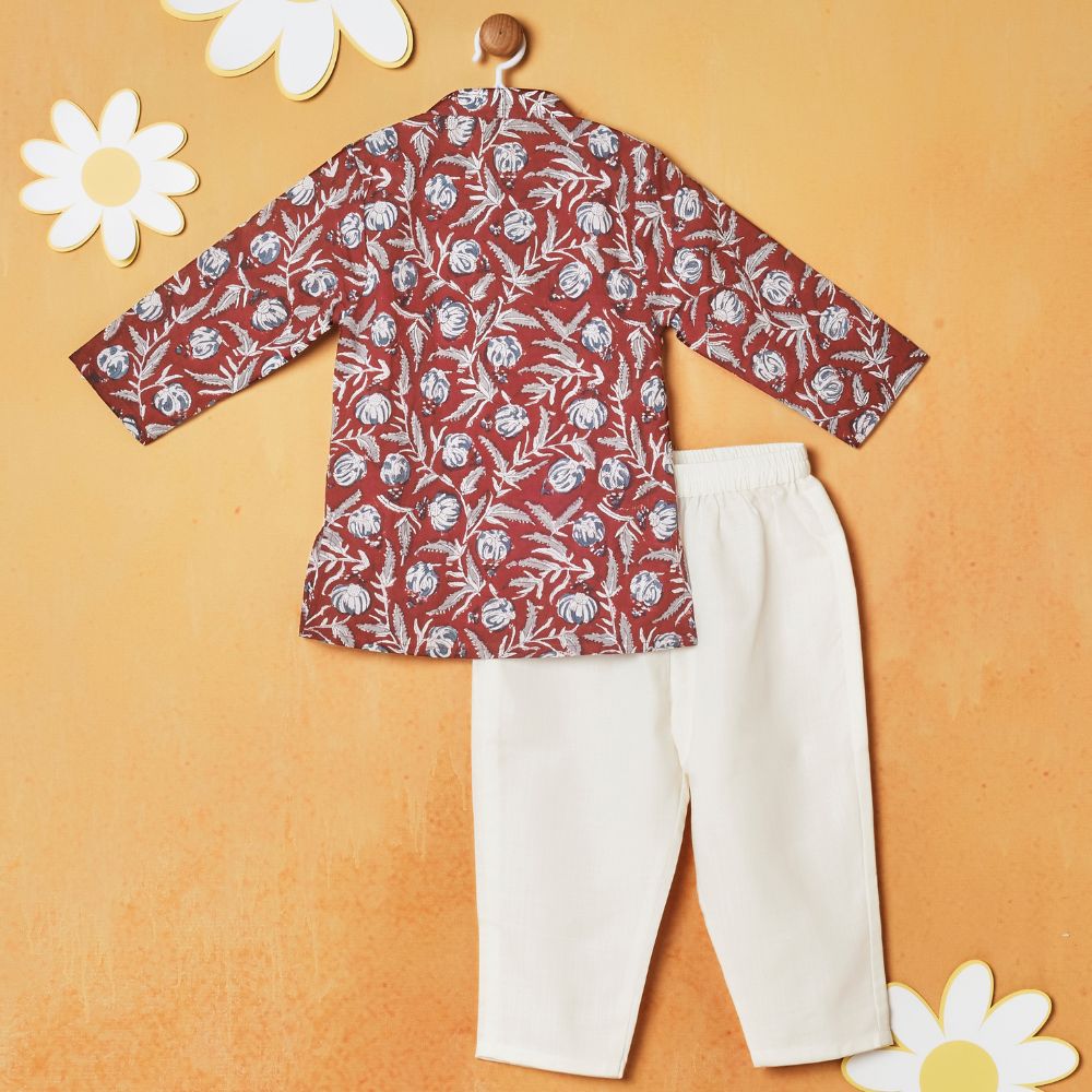 Maroon Floral Printed Kurta With Pajama