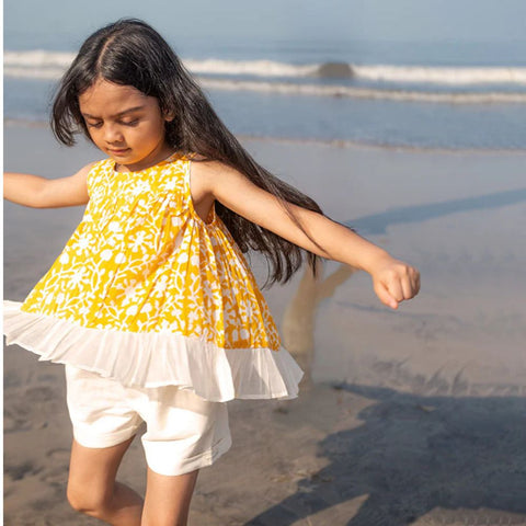 Yellow Floral Hand Block Cotton Co-ord Set
