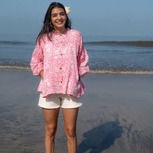 Load image into Gallery viewer, Pink Floral Hand Block Printed Mal Mal Kedia Top
