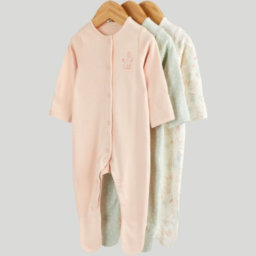 Rabbit Printed Full Sleeves Footsie - Pack Of 3